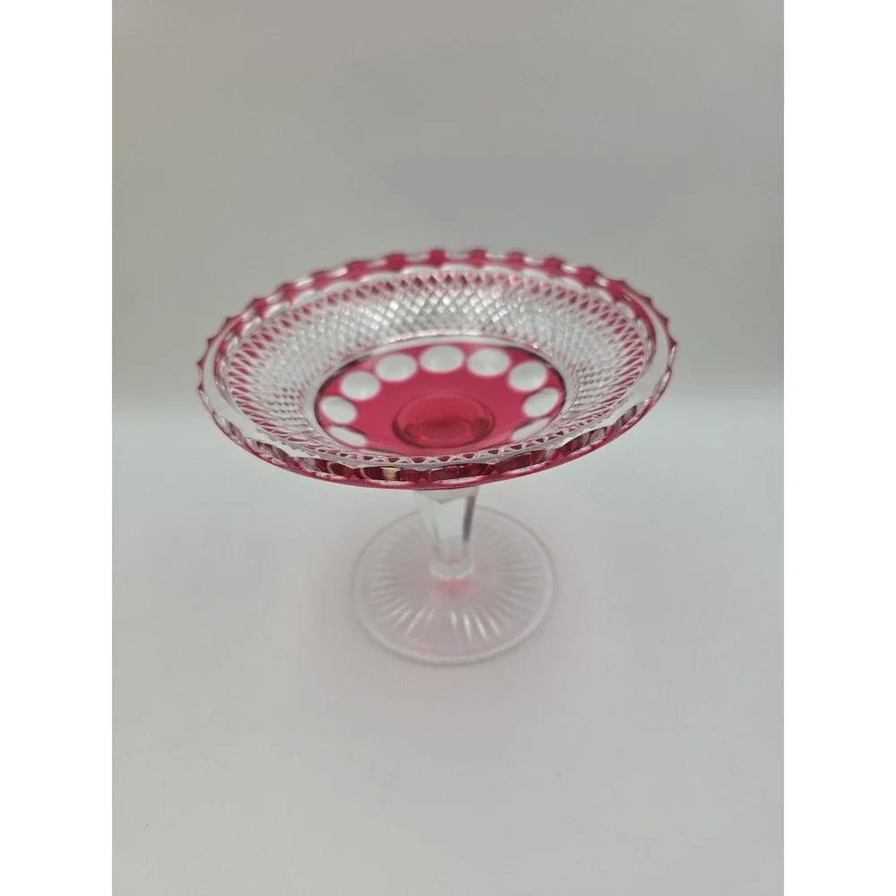 Vintage Cranberry Flash Glass Compote 6